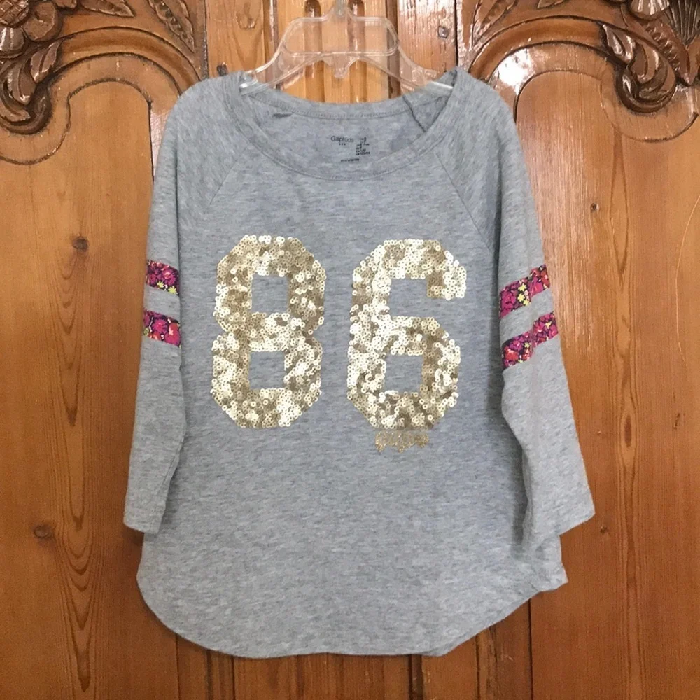 GapKids Gray Tee with “86” Sequin Graphic
